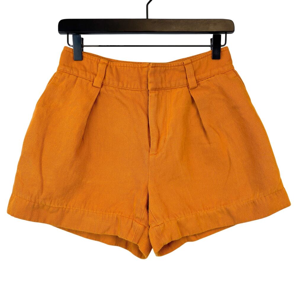 Vince Size 2 Orange Twill Shorts Pleated High Rise Cotton Linen